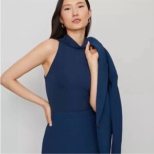 Ann Taylor LOFT Sleeveless Navy Blue MOCK Turtleneck Top